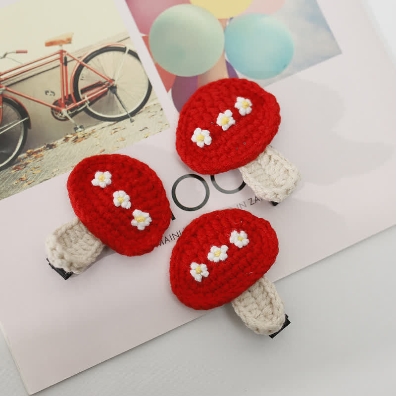 Baby Mushroom Knitted Hair Clips