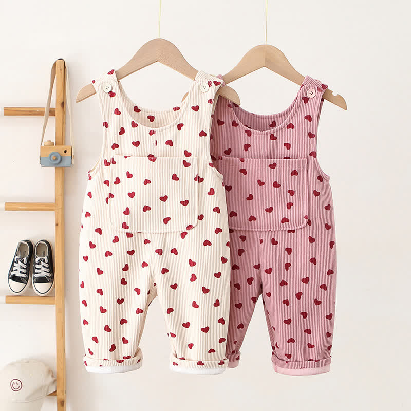 Toddler Lovely Heart Corduroy Pocket Overalls