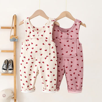 Toddler Lovely Heart Corduroy Pocket Overalls