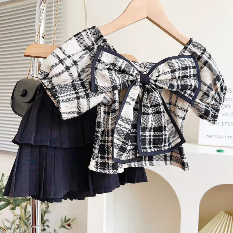 Toddler 2-Piece Black Bow Plaid Set