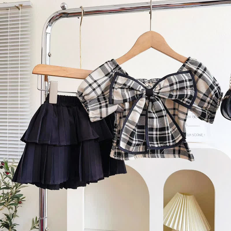 Toddler 2-Piece Black Bow Plaid Set