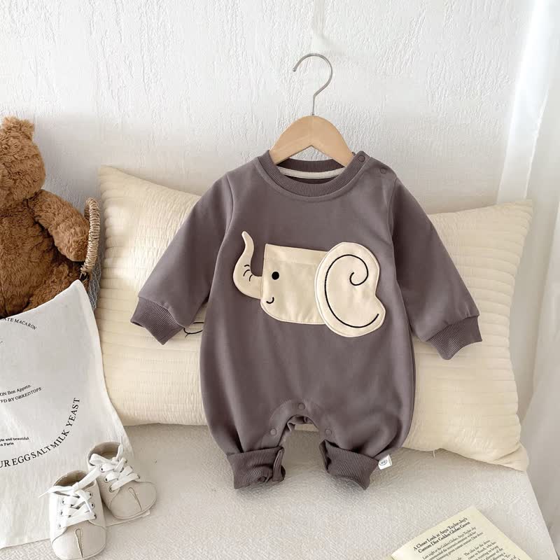 Baby Dark Grey Elephant Casual Romper