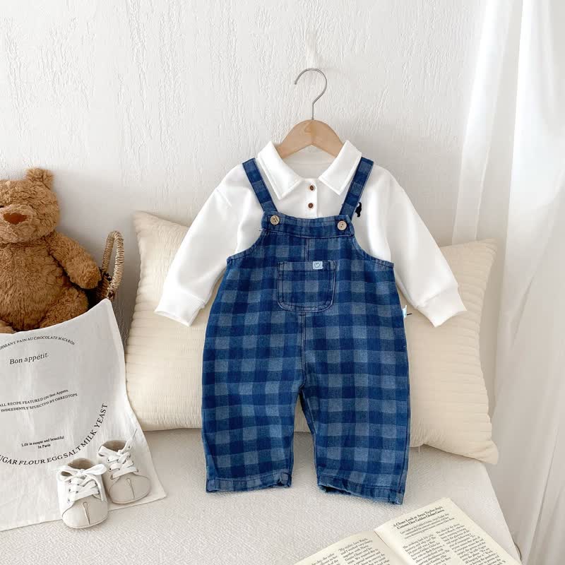 Baby Vintage Blue Plaid Denim Overalls