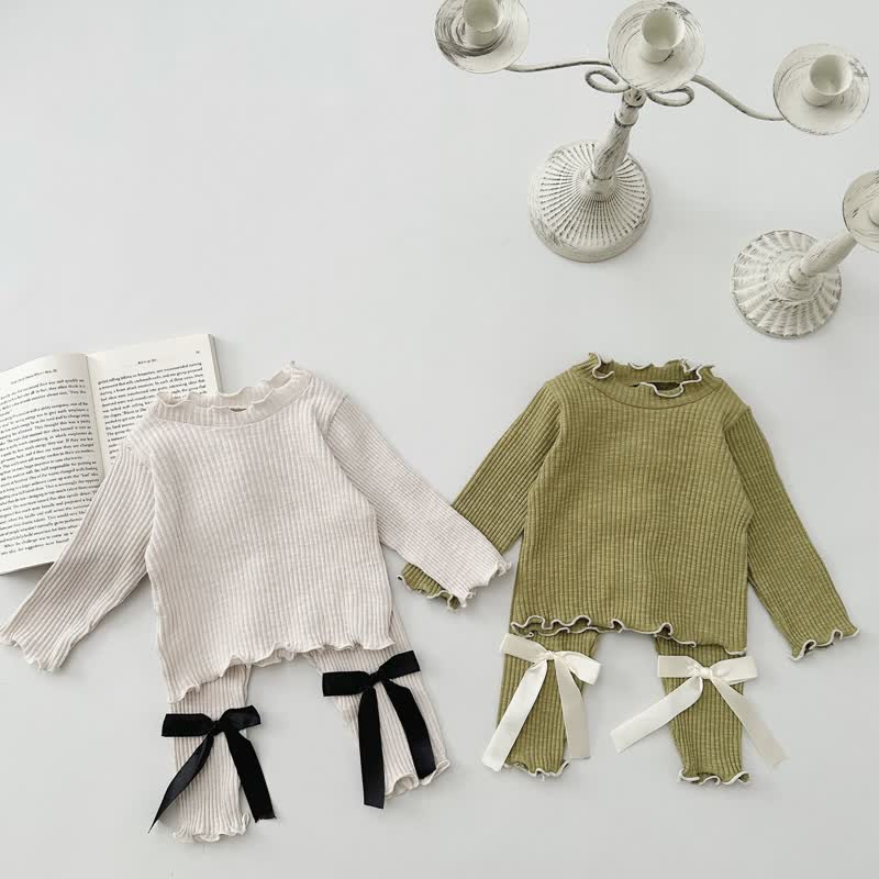 Baby 2-Piece Ribbed Double Bows Set