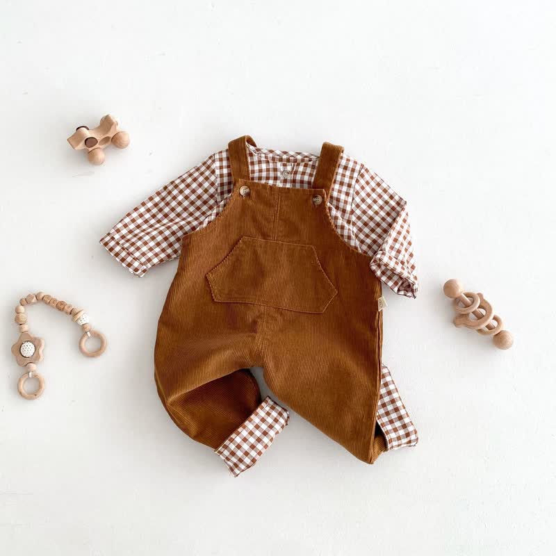 Baby Vintage Plaid Brown Shirt/Overalls