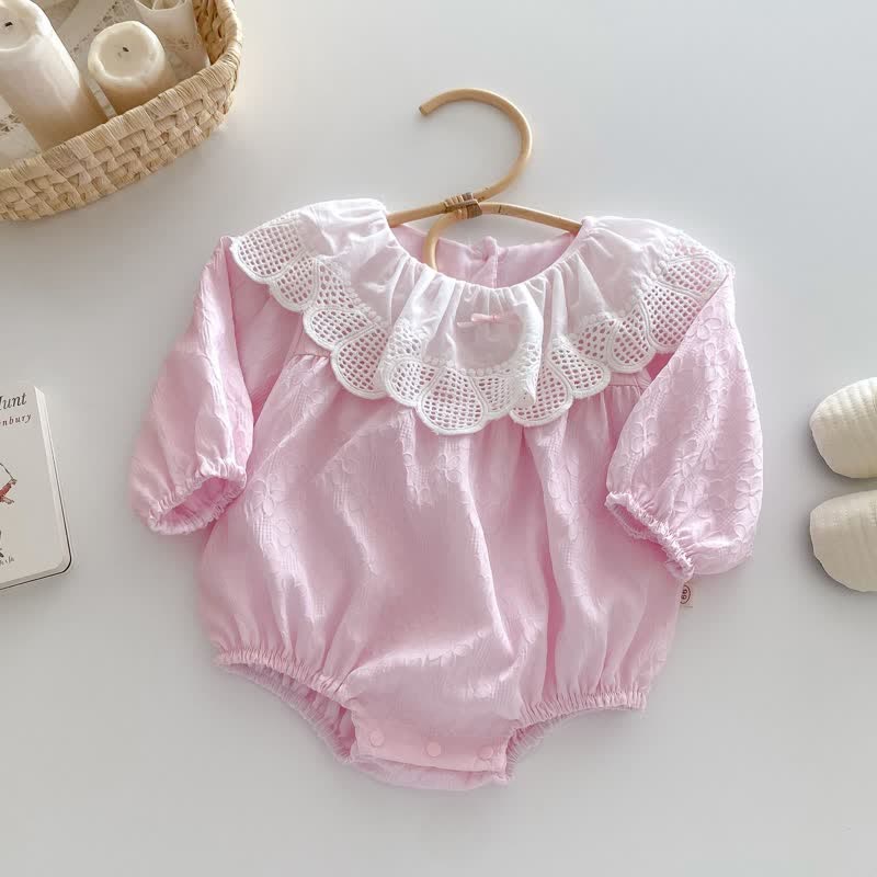 Baby Pink Lace Lapels Bodysuit