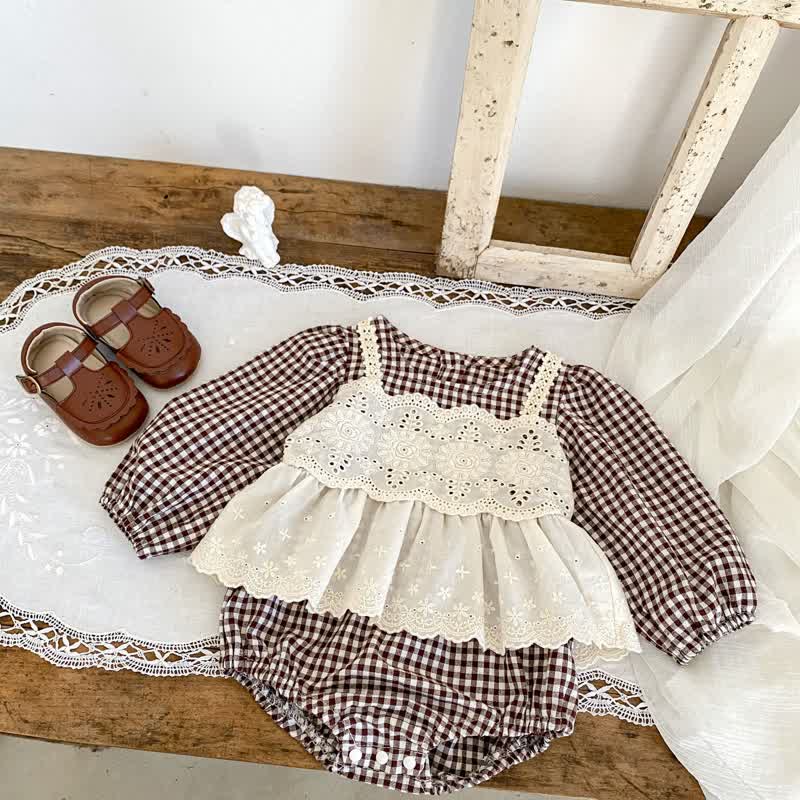 Baby Embroidered Flower Plaid Bodysuit