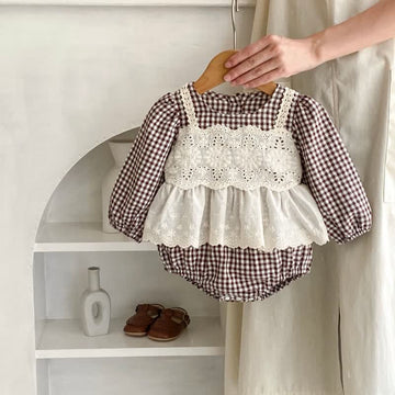 Baby Embroidered Flower Plaid Bodysuit