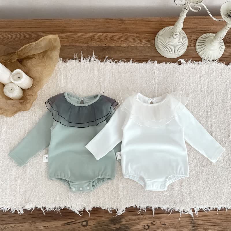 Baby Girl Tulle Collar Simple Bodysuit