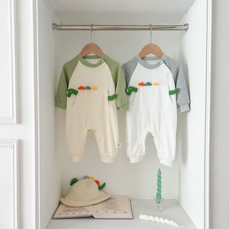 Baby Boy Dinosaur Contrast Sleeves Romper