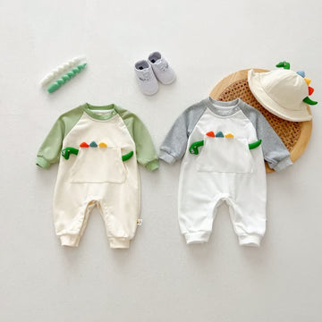 Baby Boy Dinosaur Contrast Sleeves Romper