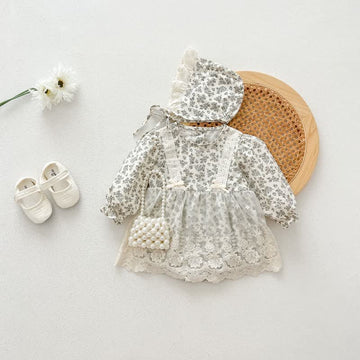 Baby Embroidered Flower Bodysuit with Bonnet