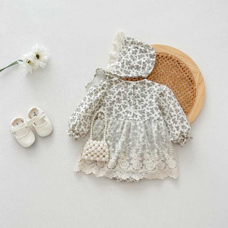 Baby Embroidered Flower Bodysuit with Bonnet