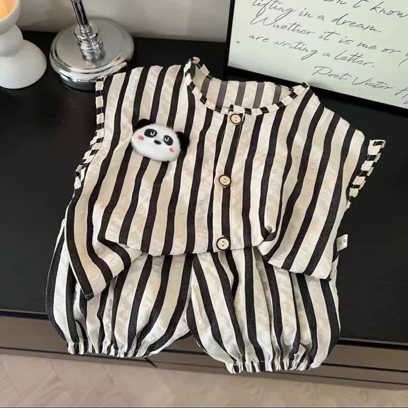 Toddler 2-Piece Panda Vertical Striped Set