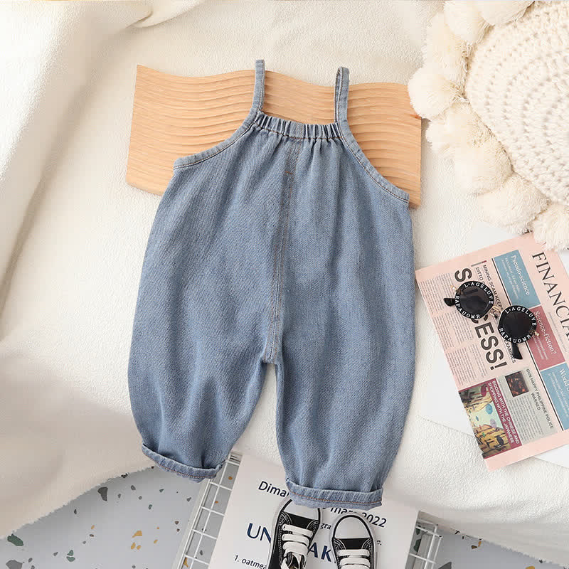 Baby Solid Color Denim Pocket Overalls