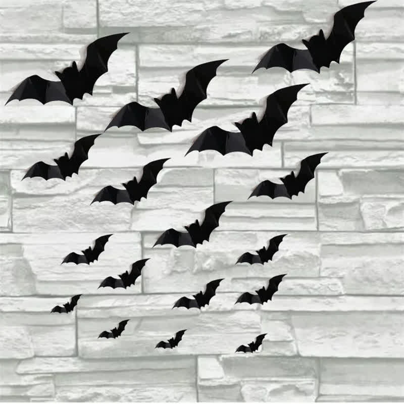 16pcs Halloween 3d Black Bat Wall Stickers