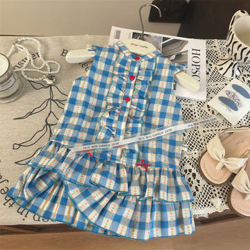 Toddler Sleeveless Blue Plaid Design Dress