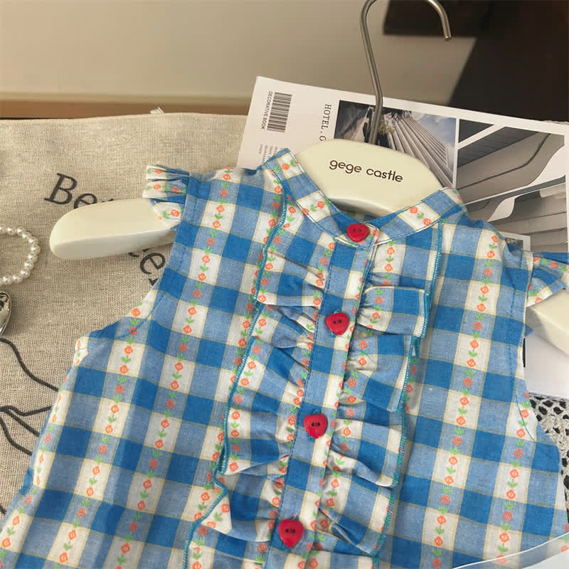 Toddler Sleeveless Blue Plaid Design Dress