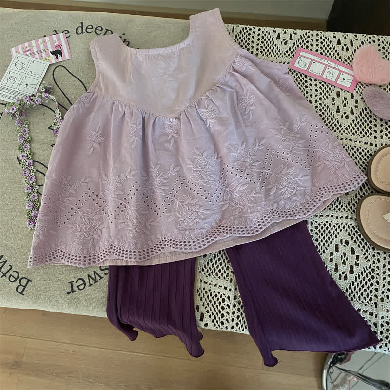 Toddler Flower Bow Purple Tank Top/Pants