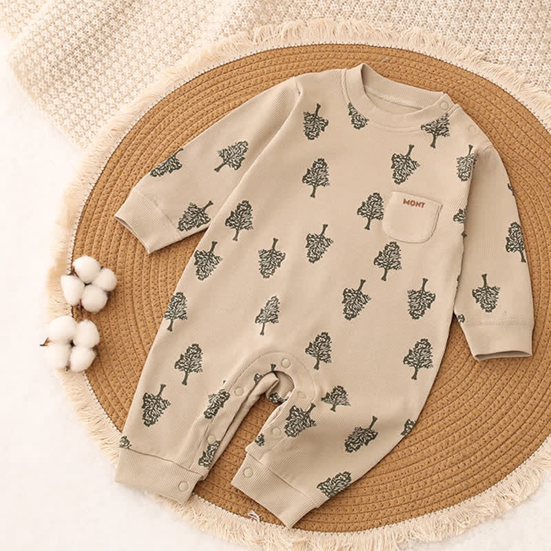 Baby Pine Tree Dark Khaki Pocket Romper