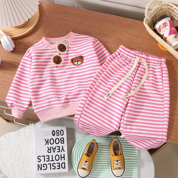 Toddler 2-Piece Bear Striped Sweatsuit Set