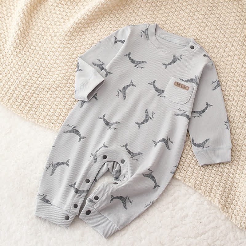 Baby Blue Whale Pocket Romper