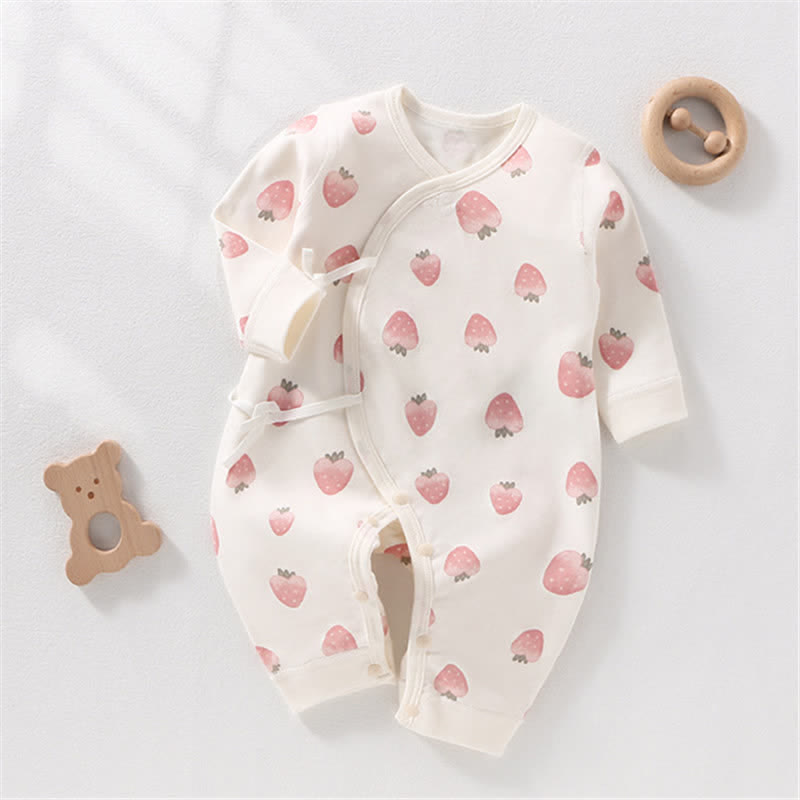 Baby Newborn Beige Strawberry Kimono Romper