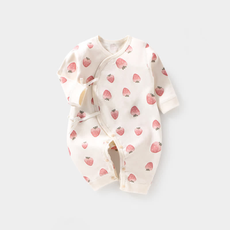 Baby Newborn Beige Strawberry Kimono Romper