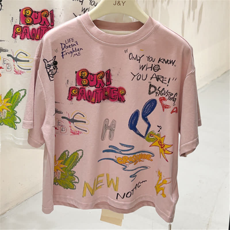 Toddler Graffiti Slogan Pattern Pink T-shirt