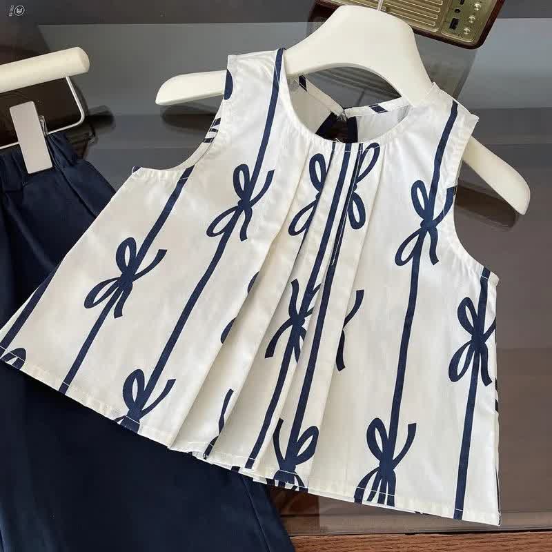 Kid Girl Blue Sleeveless Casual 2-piece Set