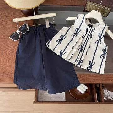 Kid Girl Blue Sleeveless Casual 2-piece Set