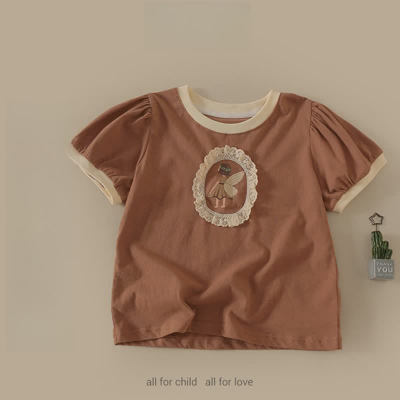 Kid Girl Brown Crewneck Fairy Girl Top