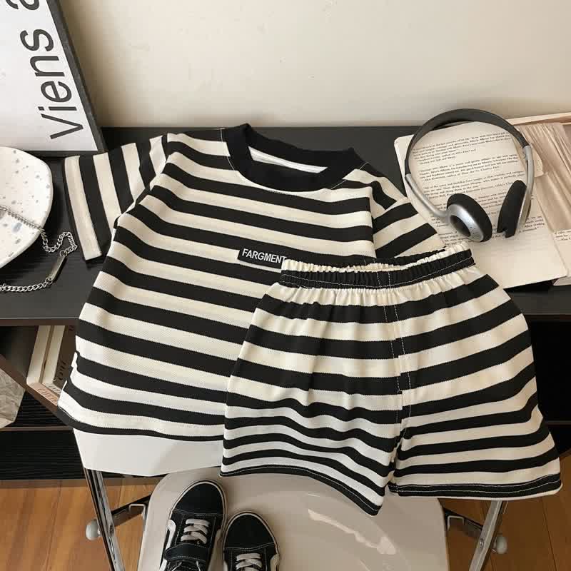 Kid Girl Black White Striped Casual 2-piece Set