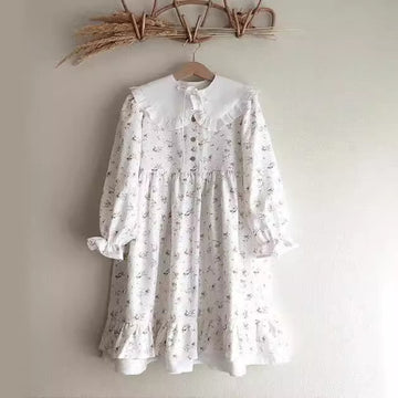 Toddler Girl White Retro Style Flower Dress