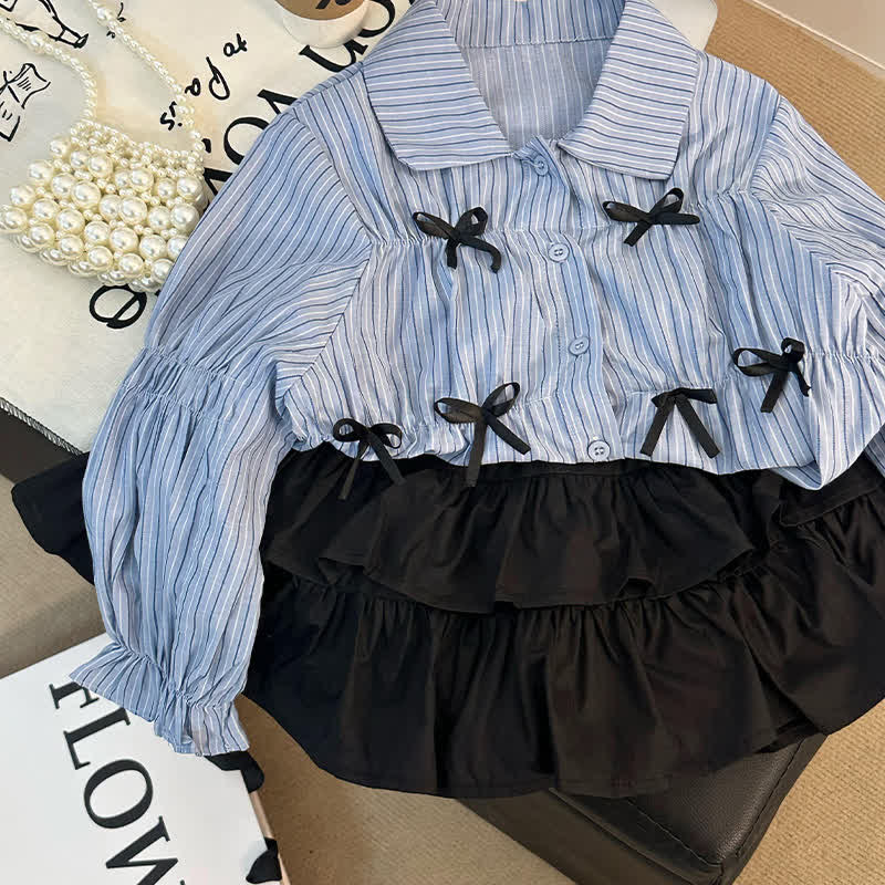 Kid Girl Striped Shirt Black Skirt 2-piece Set