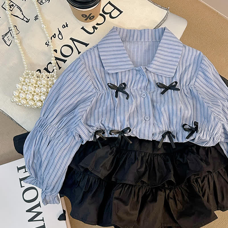 Kid Girl Striped Shirt Black Skirt 2-piece Set