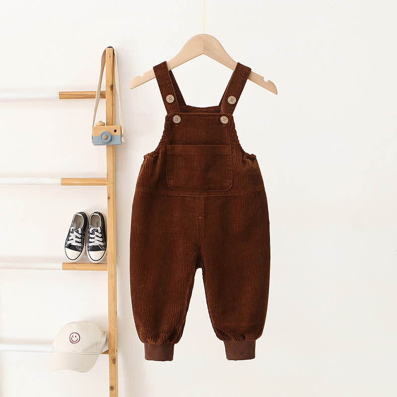 Toddler Solid Color Pocket Corduroy Overalls