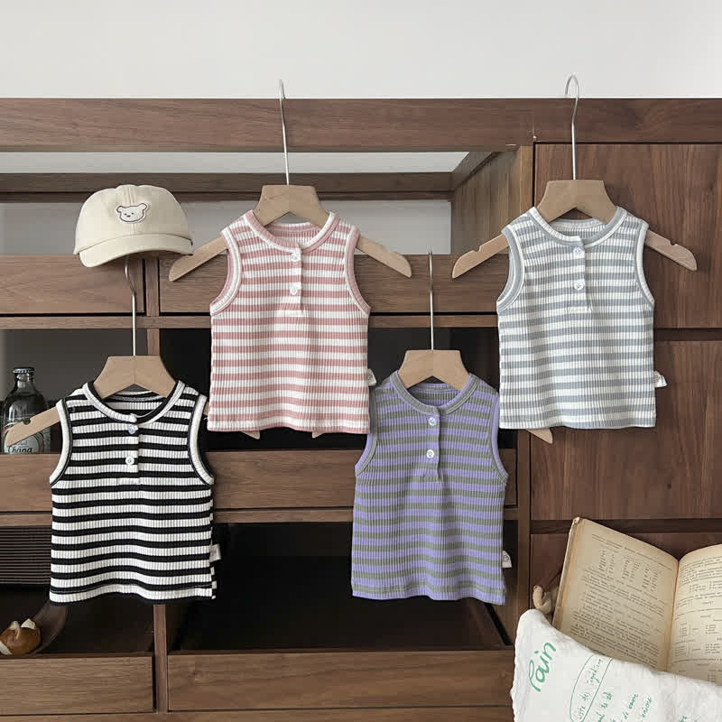 Baby Striped Basic Button Tank Top