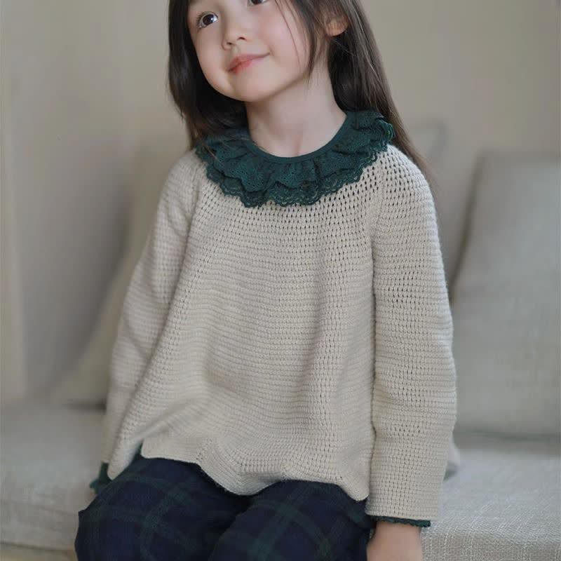 Kid Girl Loose Crewneck Pullover Knit Sweater Top