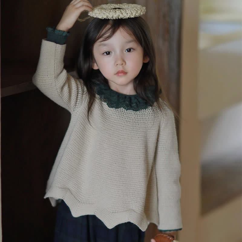 Kid Girl Loose Crewneck Pullover Knit Sweater Top