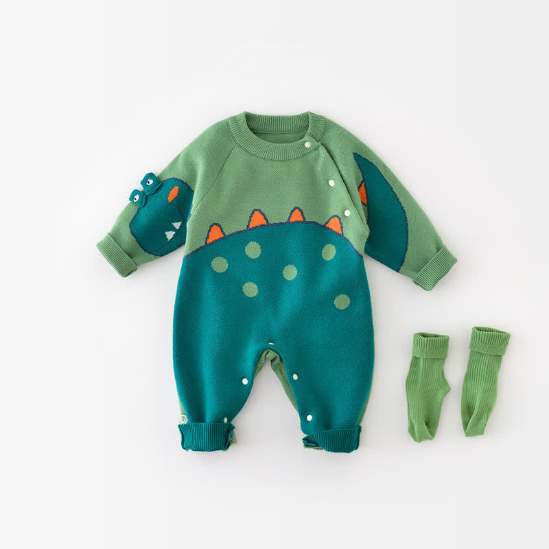 Baby Green Dinosaur Knitted Romper