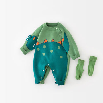 Baby Green Dinosaur Knitted Romper