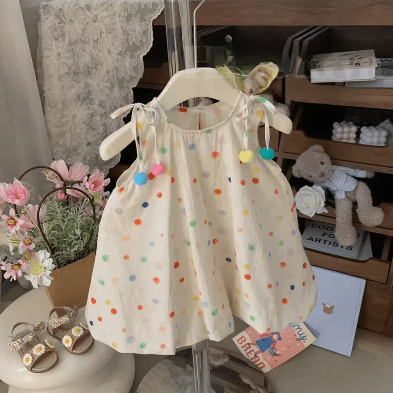 Toddler Colorful Dots Hairball Sleeveless Dress