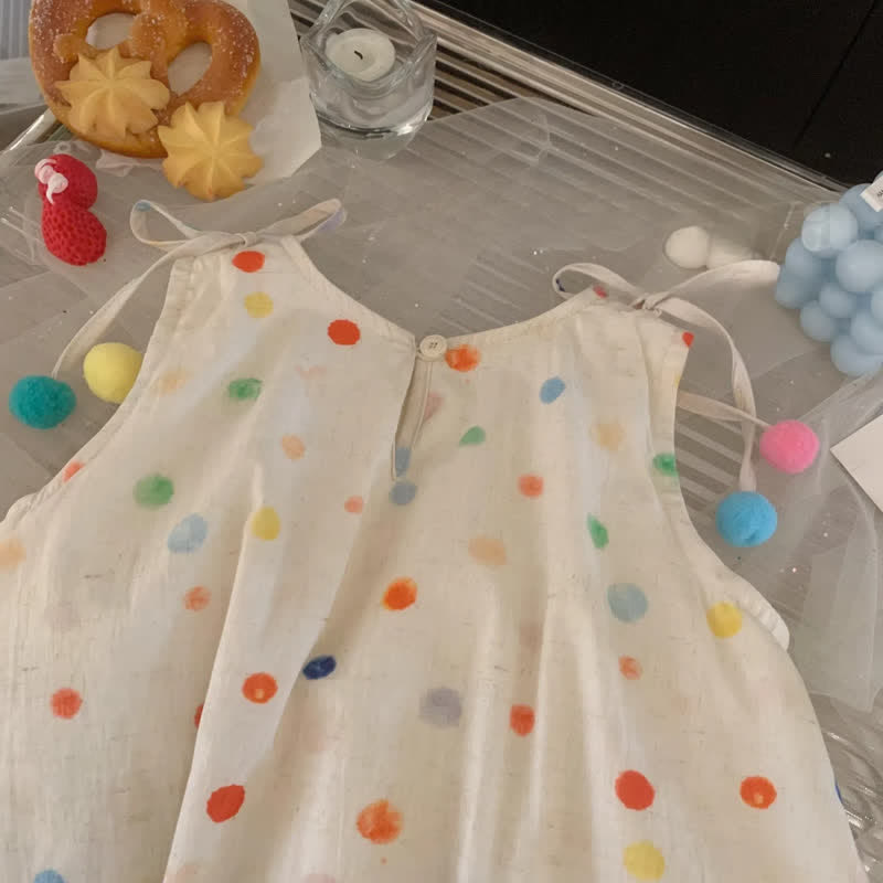 Toddler Colorful Dots Hairball Sleeveless Dress