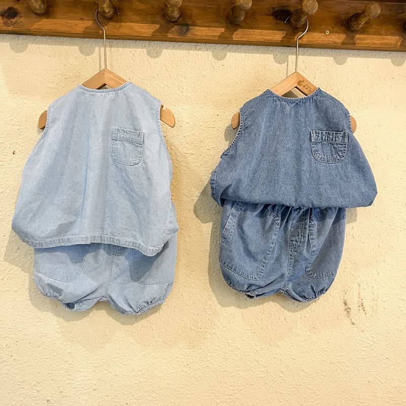 Kid Girl Blue Soft Denim Tank Top 2-piece Set