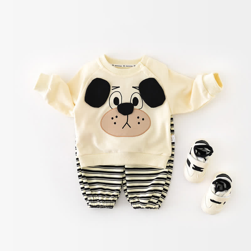 Baby Cartoon Dog Striped Beige Set