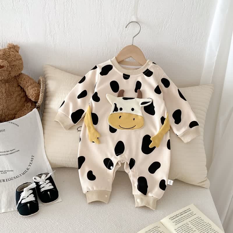 Baby Dairy Cow Dots Apricot Romper