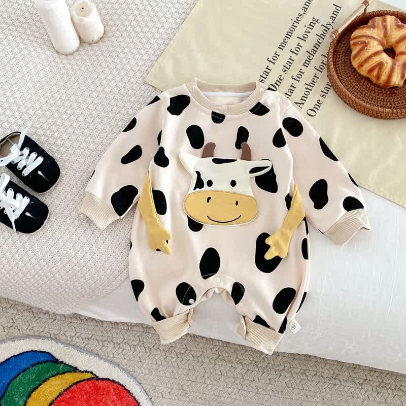 Baby Dairy Cow Dots Apricot Romper