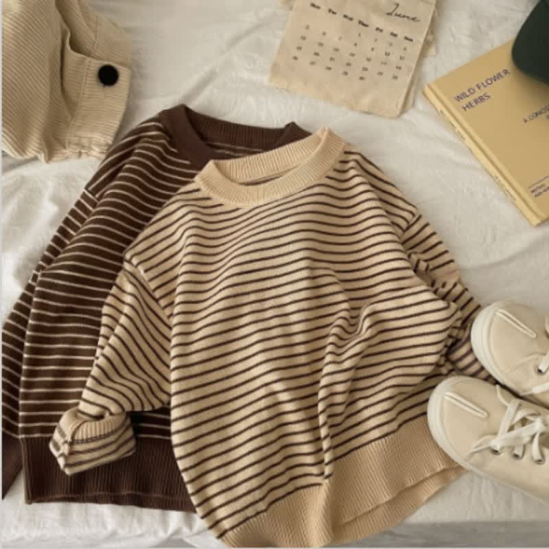 Kid Girl Pinstripes Knitted Pullover Sweater