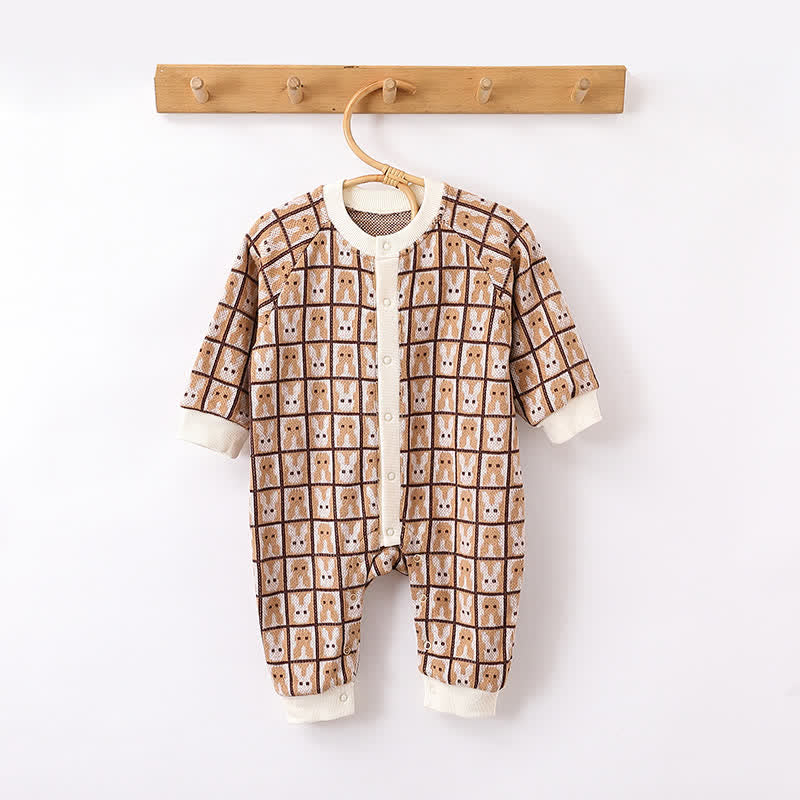 Baby Knitted Plaid Bunny Camel Romper